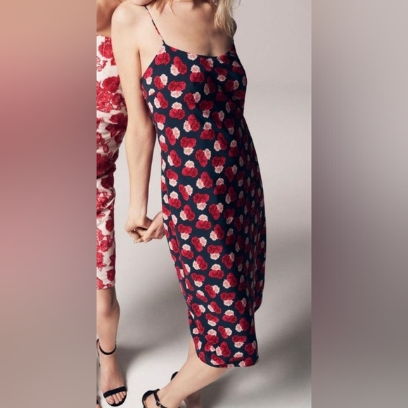 Karl Lagerfeld Navy Blue Pink & Red Floral Midi Slip Dress Size 10 Y2K Coquette - Picture 1 of 10
